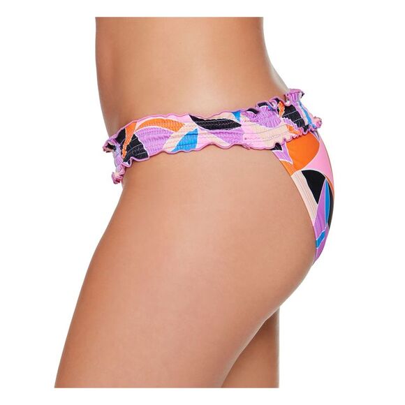 SALT + COVE Women's Purple Stretch Line Smocked Kaleidescope Swimsuit Bottom L - Picture 2 of 4